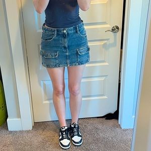 Zara denim mini cargo skirt